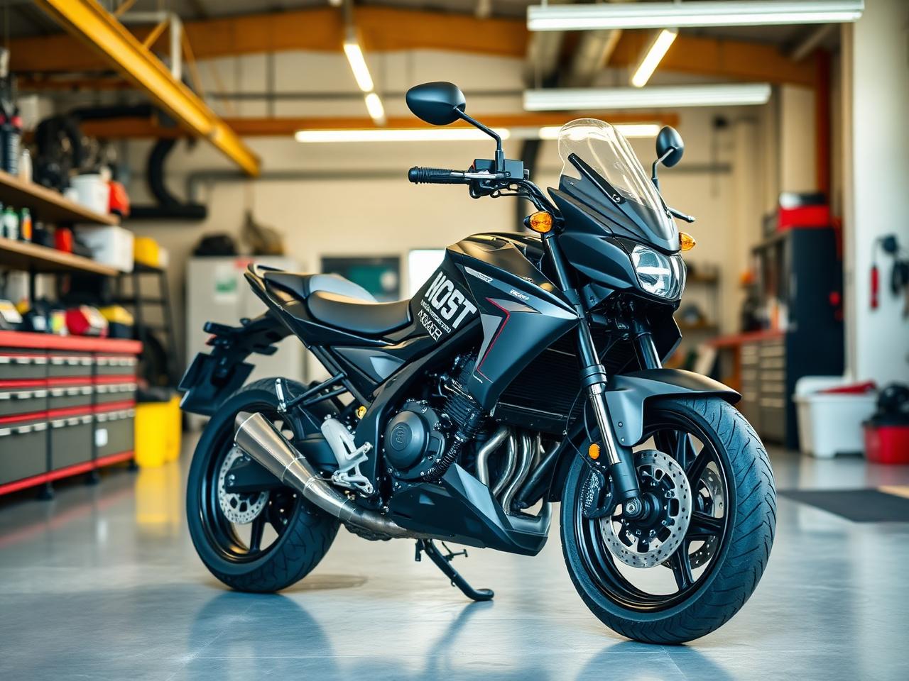 Modern motorcycle in a professional workshop
